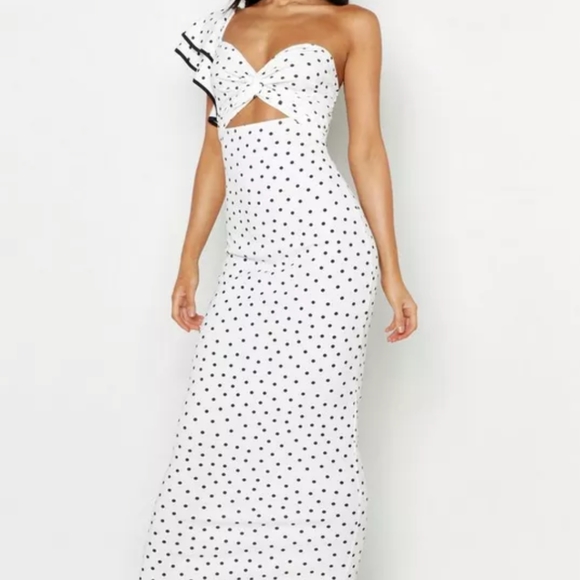 Boohoo Shoulder Knot Maxi Polka Dot Dress - Picture 1 of 5